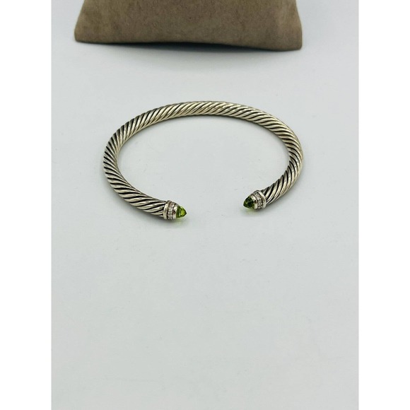 David Yurman Sterling Silver Cable Classics Bracelet Peridot and Diamond - Picture 2 of 5